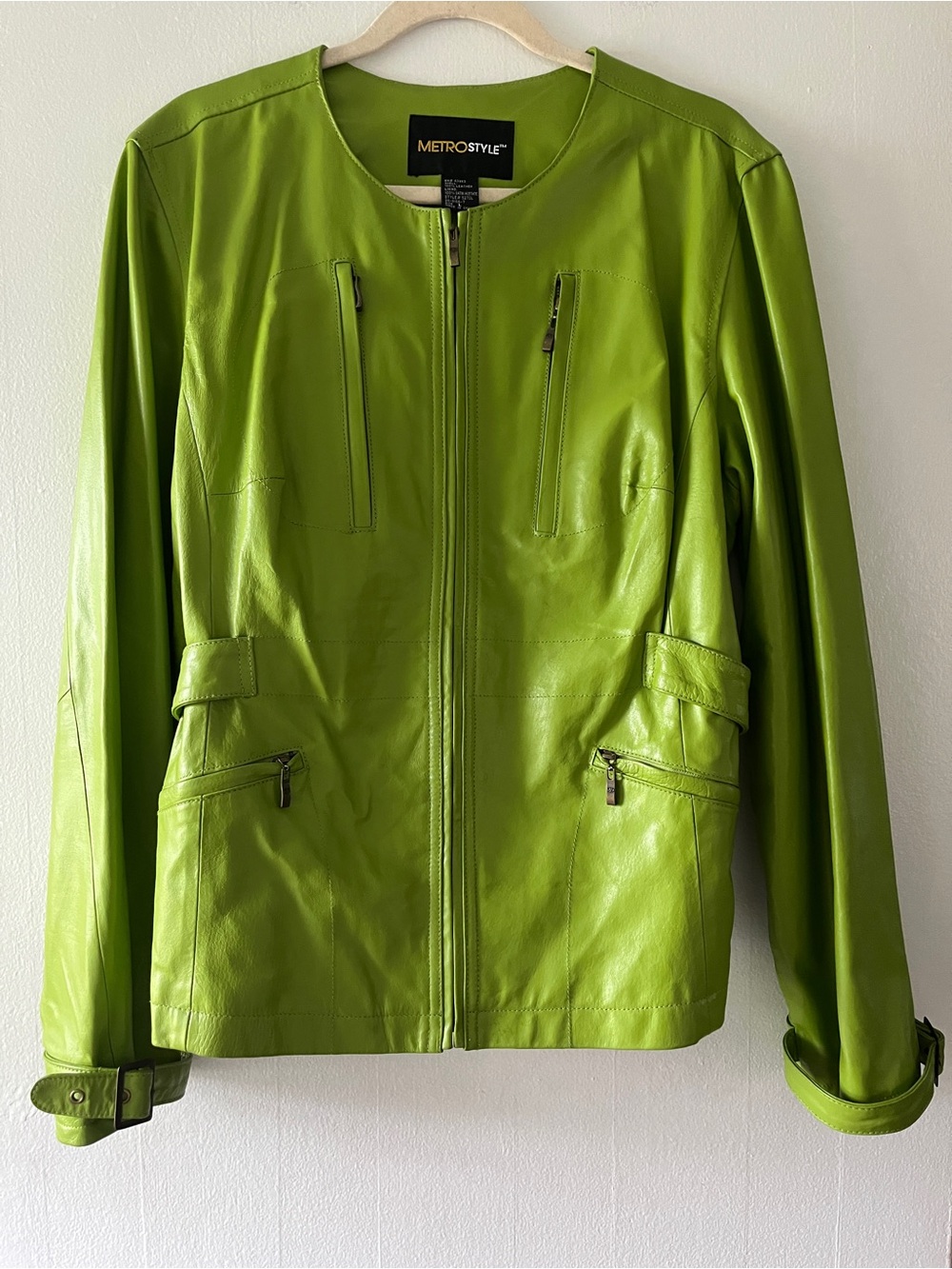 metrostyle Lime Green Leather Zip-Up Jacket